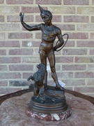 Napoleon III Sculpture by barey fils of a harlequin with a dancing poodle