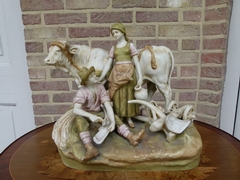 Belle epque Royal dux sculpture of farmers and cow