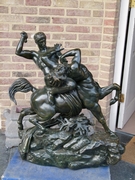 Sculpture by Barye of Theseus fighting centaur Bianor with foundry stamp F.Barbedienne