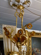 Louis 15 Lamp with 3 putti,s and brown glass shapes