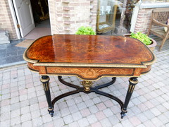Louis 16 Napoleon 3 Desk table with flower marquetry and gilded bronzes
